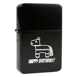 Pinata Birthday Windproof Lighter - Black - Double Sided & Lid Engraved (Personalized)