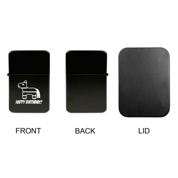 Pinata Birthday Windproof Lighters - Black, Single Sided, No Lid - APPROVAL
