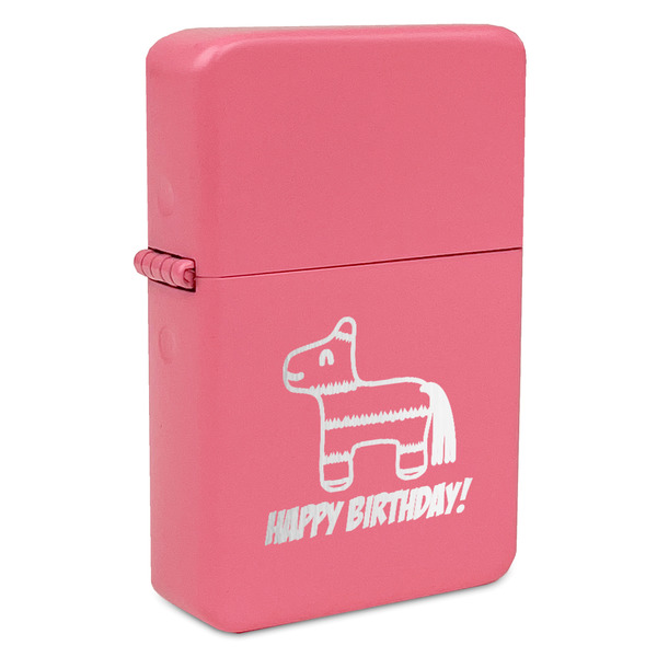 Custom Pinata Birthday Windproof Lighter - Pink - Single Sided & Lid Engraved (Personalized)