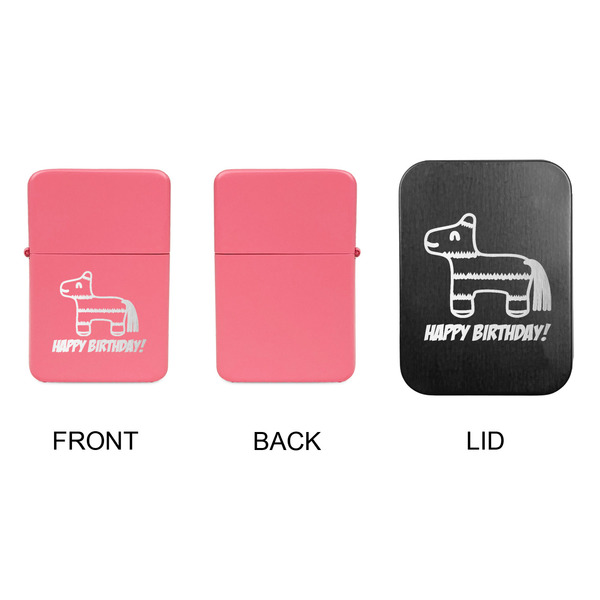 Pinata Birthday Windproof Lighters - Pink, Single Sided, w Lid - APPROVAL