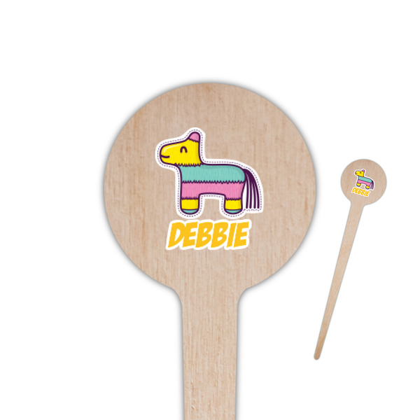 Custom Pinata Birthday 4" Round Wooden Food Picks - Double Sided (Personalized)