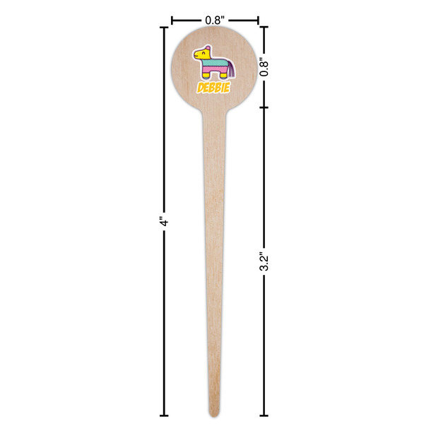 Pinata Birthday Wooden 4" Food Pick - Round - Dimensions