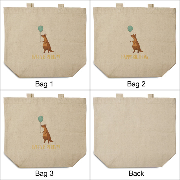 Animal Friend Birthday 3 Reusable Cotton Grocery Bags - Front & Back View