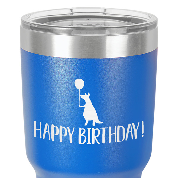 Animal Friend Birthday 30 oz Stainless Steel Ringneck Tumbler - Blue - Close Up