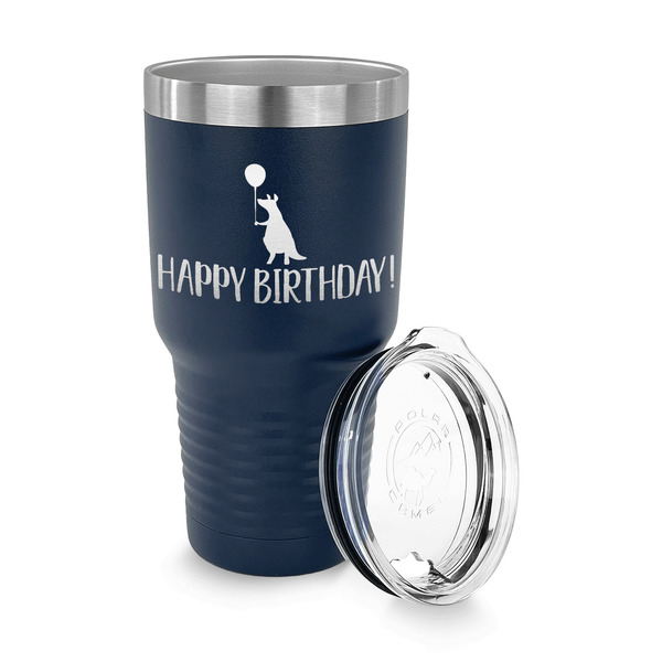 Animal Friend Birthday 30 oz Stainless Steel Ringneck Tumblers - Navy - LID OFF