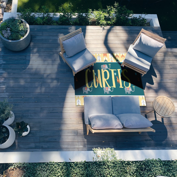 Animal Friend Birthday 5'x7' Patio Rug - In context