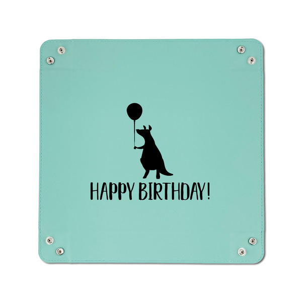 Animal Friend Birthday 6" x 6" Teal Leatherette Snap Up Tray - APPROVAL