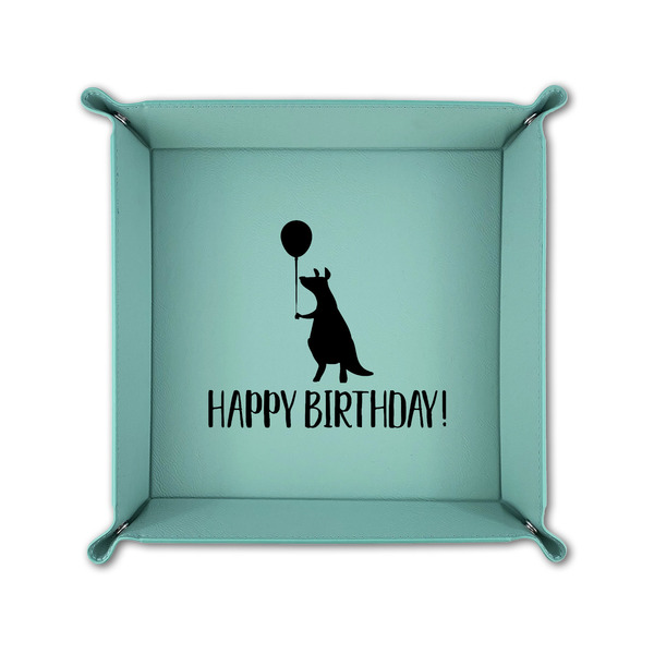 Animal Friend Birthday 6" x 6" Teal Leatherette Snap Up Tray - FOLDED UP
