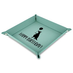 Animal Friend Birthday 9" x 9" Teal Faux Leather Valet Tray (Personalized)