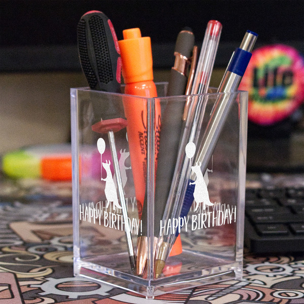 Animal Friend Birthday Acrylic Pen Holder - In Context