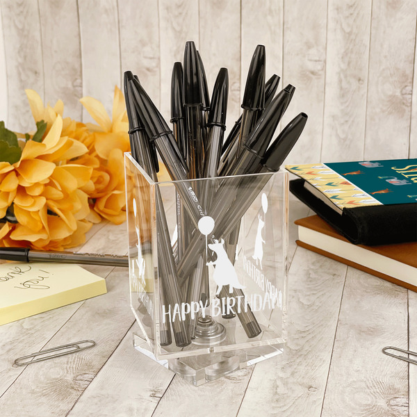 Animal Friend Birthday Acrylic Pencil Holder - IN CONTEXT