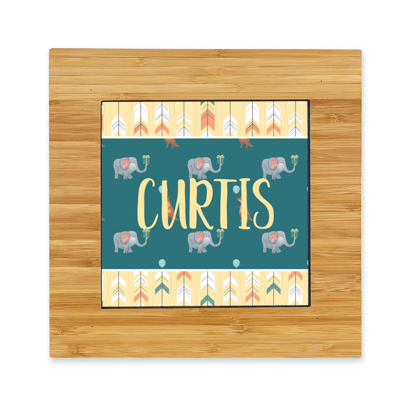 Custom Animal Friend Birthday Bamboo Trivet with Ceramic Tile Insert (Personalized)