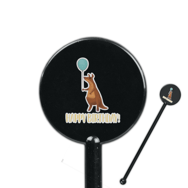 Custom Animal Friend Birthday 5.5" Round Plastic Stir Sticks - Black - Single Sided (Personalized)
