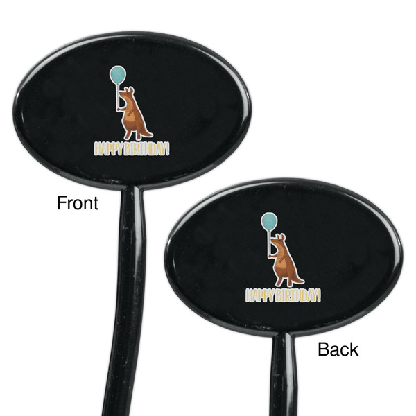Animal Friend Birthday Black Plastic 7" Stir Stick - Double Sided - Oval - Front & Back
