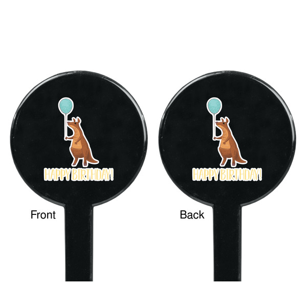 Animal Friend Birthday Black Plastic 7" Stir Stick - Double Sided - Round - Front & Back
