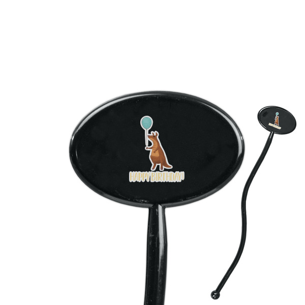 Custom Animal Friend Birthday 7" Oval Plastic Stir Sticks - Black - Single Sided (Personalized)