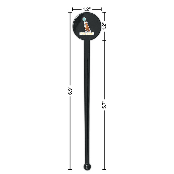 Animal Friend Birthday Black Plastic 7" Stir Stick - Round - Dimensions