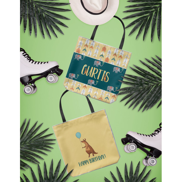 Animal Friend Birthday Canvas Tote Lifestyle Front and Back- 13x13