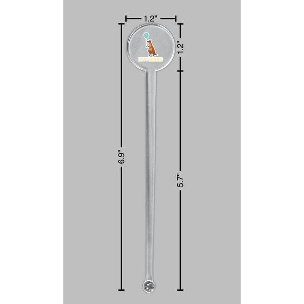 Animal Friend Birthday Clear Plastic 7" Stir Stick - Round - Dimensions