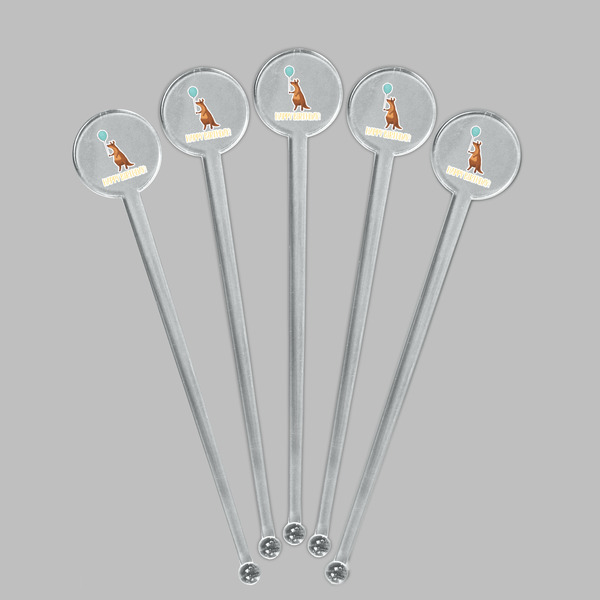 Animal Friend Birthday Clear Plastic 7" Stir Stick - Round - Fan View