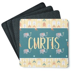 Animal Friend Birthday Square Rubber Backed Coasters - Set of 4 (Personalized)