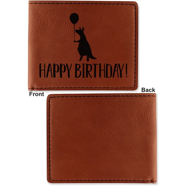 Animal Friend Birthday Cognac Leatherette Bifold Wallets - Front and Back Single Sided - Apvl