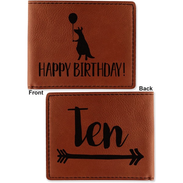 Animal Friend Birthday Cognac Leatherette Bifold Wallets - Front and Back