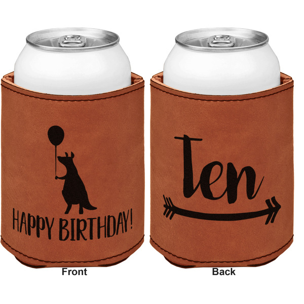 Animal Friend Birthday Cognac Leatherette Can Sleeve - Double Sided Front and Back