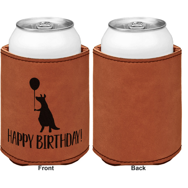 Animal Friend Birthday Cognac Leatherette Can Sleeve - Single Sided Front and Back
