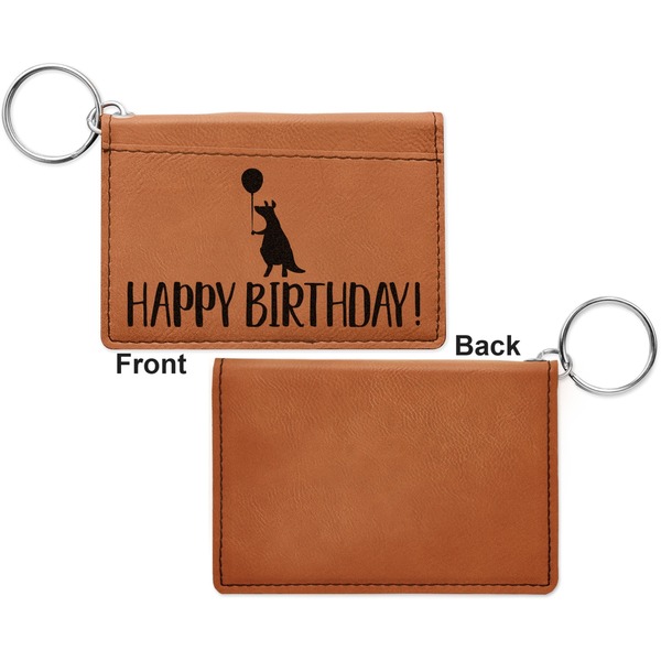Animal Friend Birthday Cognac Leatherette Keychain ID Holders - Front Apvl