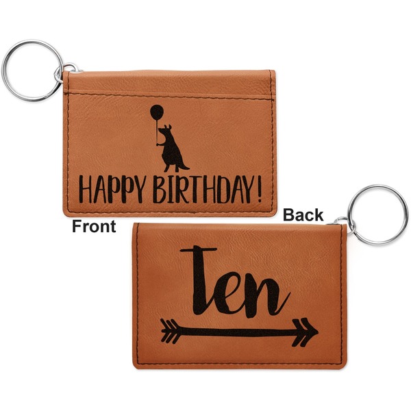 Animal Friend Birthday Cognac Leatherette Keychain ID Holders - Front and Back Apvl