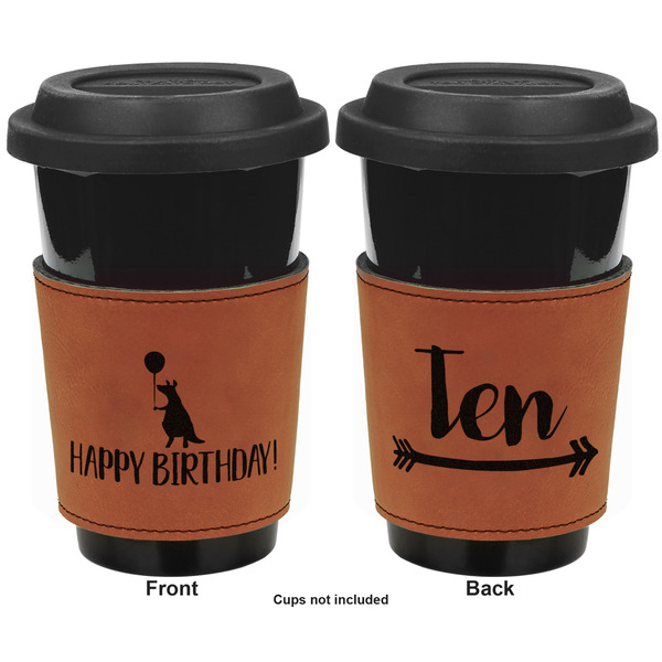 Animal Friend Birthday Cognac Leatherette Mug Sleeve - Double Sided Apvl