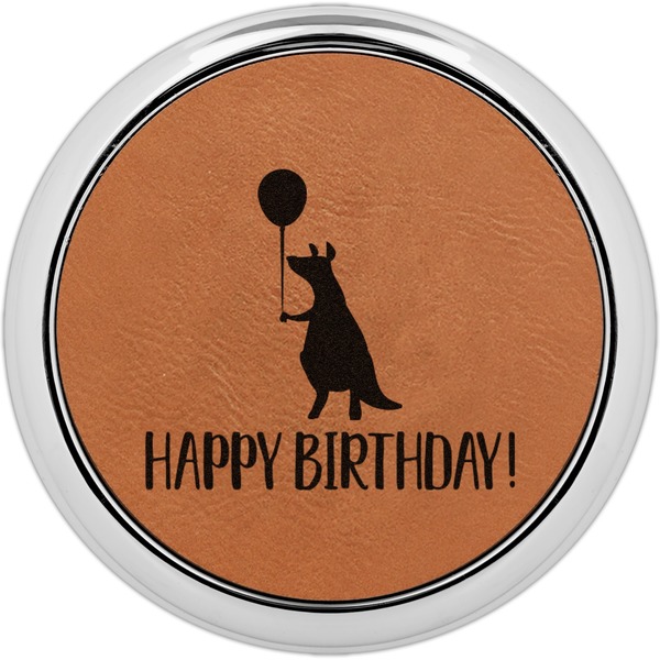 Custom Animal Friend Birthday Leatherette Round Coaster w/ Silver Edge - Single or Set (Personalized)