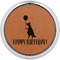 Animal Friend Birthday Cognac Leatherette Round Coasters w/ Silver Edge - Single