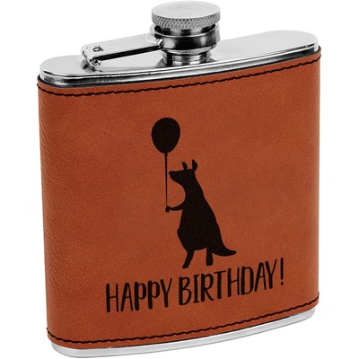 Animal Friend Birthday Leatherette Wrapped Stainless Steel Flask (Personalized)