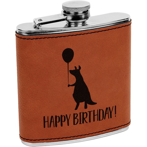 Custom Animal Friend Birthday Leatherette Wrapped Stainless Steel Flask (Personalized)