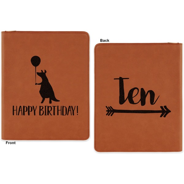 Animal Friend Birthday Cognac Leatherette Zipper Portfolios with Notepad - Double Sided - Apvl