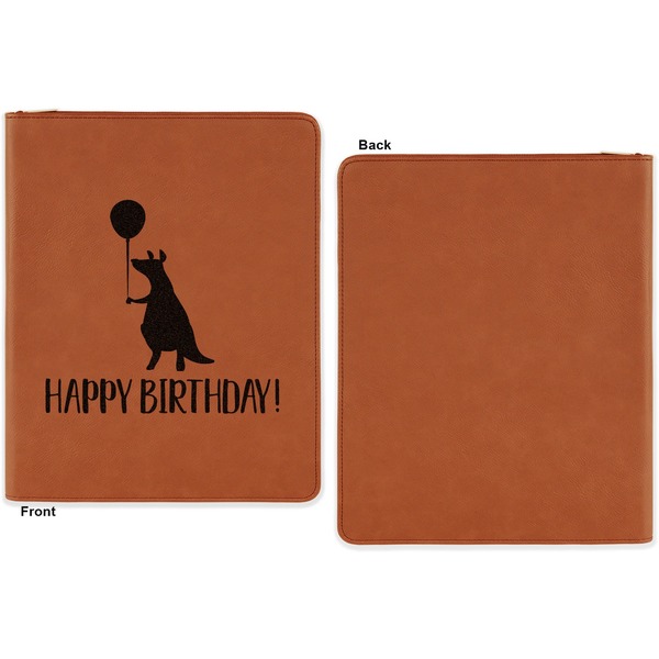 Animal Friend Birthday Cognac Leatherette Zipper Portfolios with Notepad - Single Sided - Apvl
