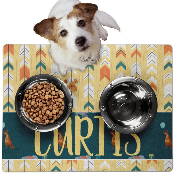 Custom Animal Friend Birthday Dog Food Mat - Medium w/ Name or Text