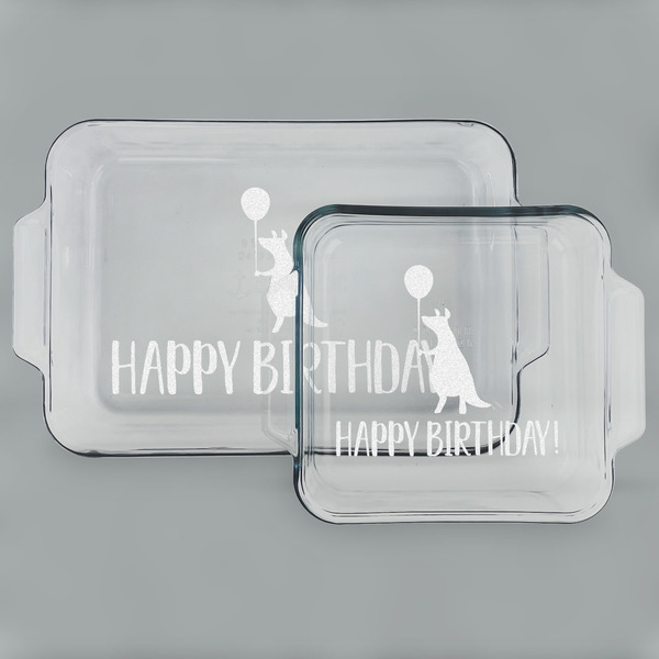Custom Animal Friend Birthday Set of Glass Baking & Cake Dish - 13in x 9in & 8in x 8in (Personalized)