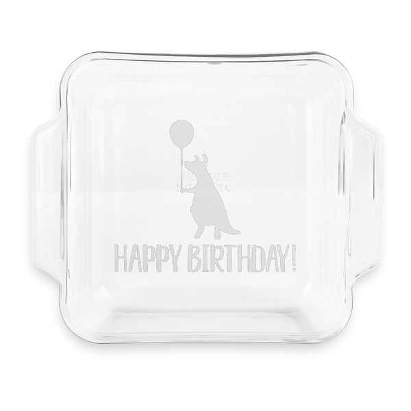 Custom Animal Friend Birthday Glass Cake Dish with Truefit Lid - 8in x 8in (Personalized)