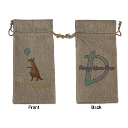 Animal Friend Birthday Large Burlap Gift Bag - Front & Back (Personalized)