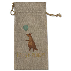 Animal Friend Birthday Large Burlap Gift Bag - Front (Personalized)