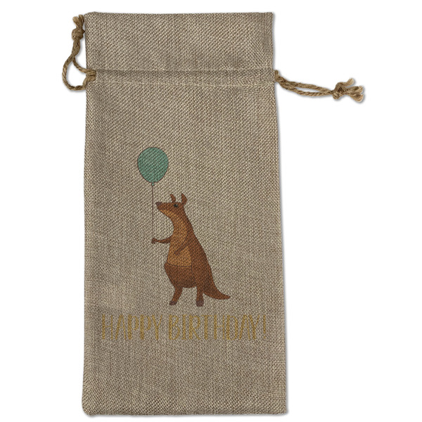 Animal Friend Birthday Large Burlap Gift Bags - Front