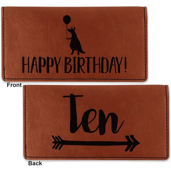 Animal Friend Birthday Leather Checkbook Holder Front and Back