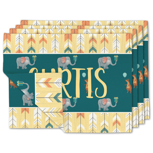 Custom Animal Friend Birthday Double-Sided Linen Placemat - Set of 4 w/ Name or Text