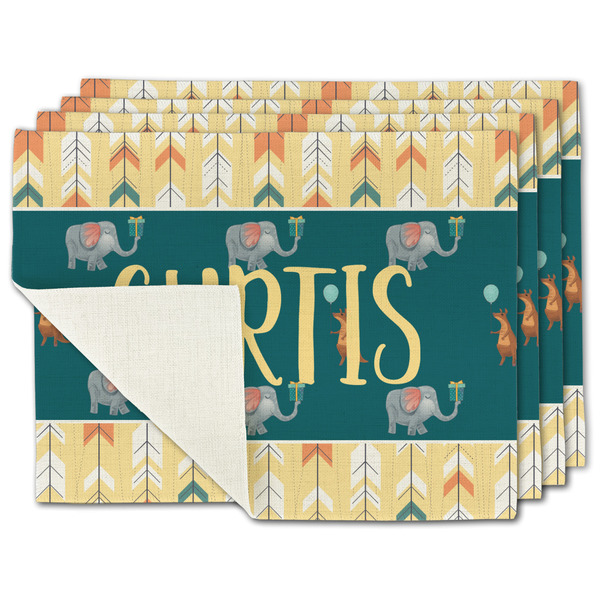 Custom Animal Friend Birthday Single-Sided Linen Placemat - Set of 4 w/ Name or Text