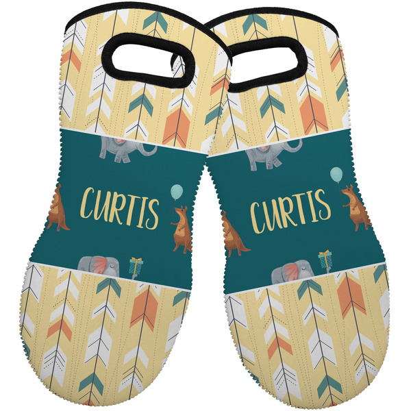 Animal Friend Birthday Neoprene Oven Mitt -Set of 2 - Front
