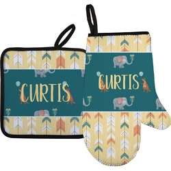 Animal Friend Birthday Oven Mitt & Pot Holder Set w/ Name or Text