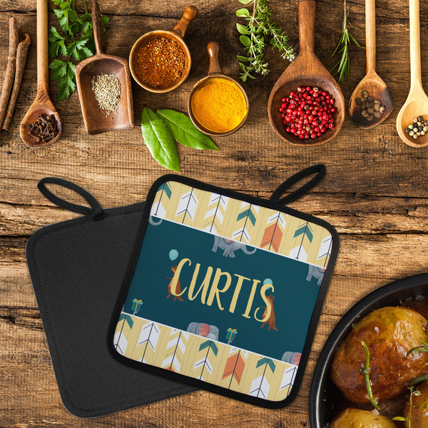 Animal Friend Birthday Neoprene Pot Holder - Set of 2  LIFESTYLE (Flatlay)